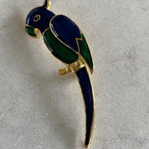 VTG ENAMEL BLUE AND GREEN PARROT BROOCH